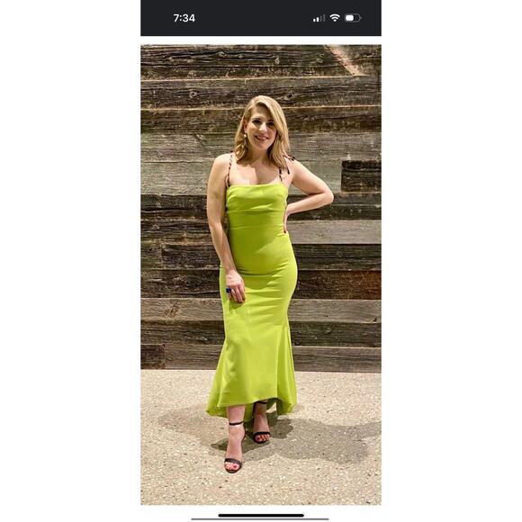 NWT CHRISTIAN SIRIANO Leopard Ties Neon Green Hi-Low Hemline Dress Size 10 - Picture 16 of 16